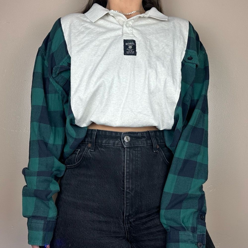 Reworked Redhead Long Sleeve Buffalo Green Western Oversized Flannel Shirt Top